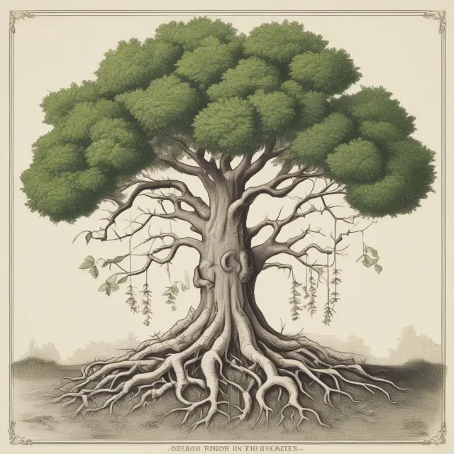 A wealth tree with total assets represented by extensive roots, current liabilities forming the trunk, and invested capital symbolized by lush green leaves