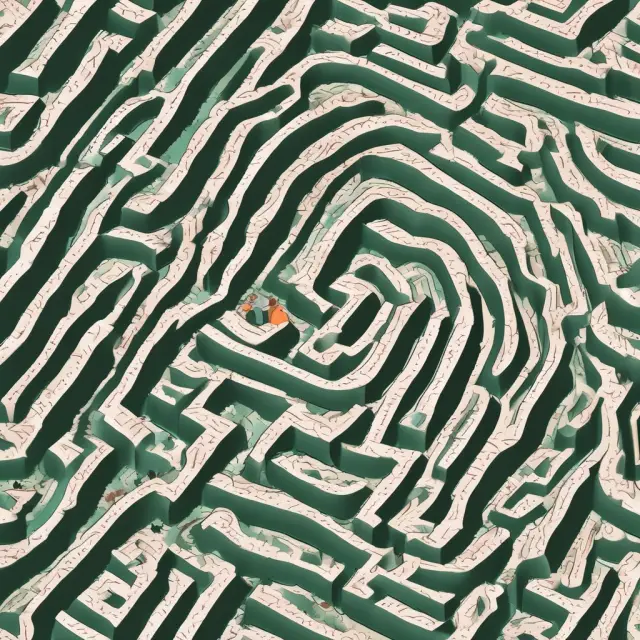 An investor navigates a labyrinth filled with Economic Value Added (EVA) symbols, making informed decisions to optimize their investment strategy and reach financial success.