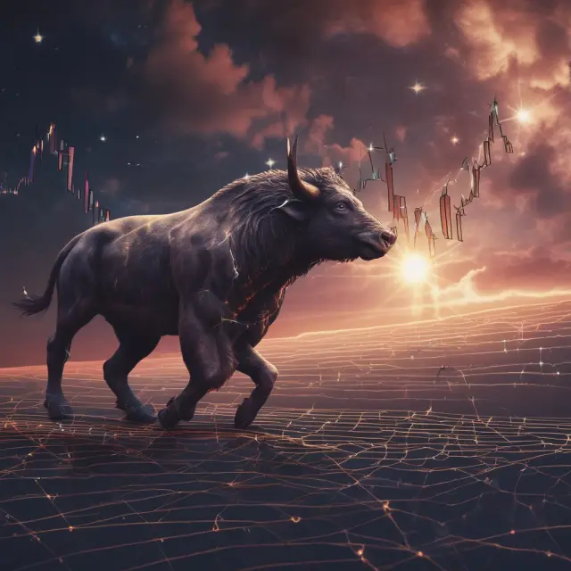 Bull and bear figures trading on a starry night, representing investment strategies based on the evening star pattern