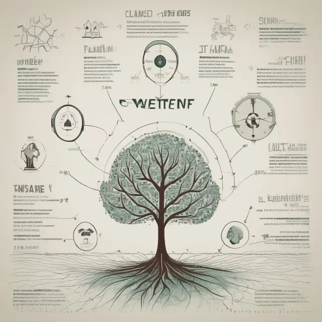 An event study process visualized as a gardener nurturing companies around the catalyst seed, measuring growth with abnormal return metrics