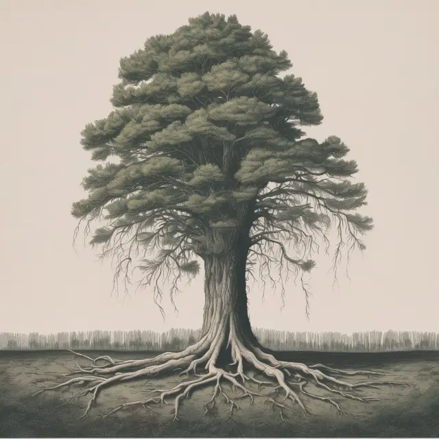 Evergreen tree symbolizing contract, wilting due to unforeseen risks and limitations