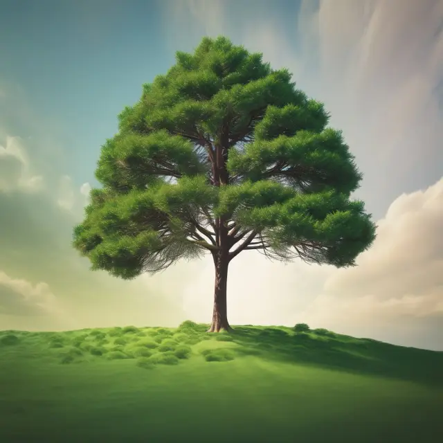 An evergreen tree thriving throughout the years, symbolizing controlled business growth through steady funding