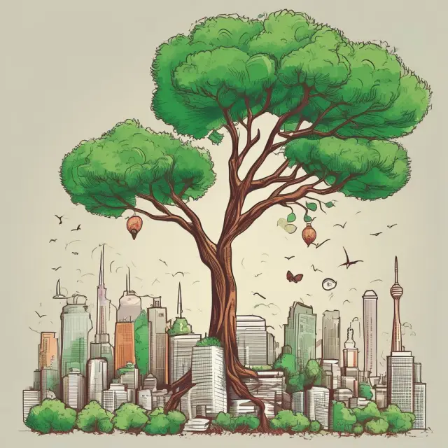 Banks blooming with businesses as trees rooted in revolving lines of credit and overdrafts, symbolizing continuous growth