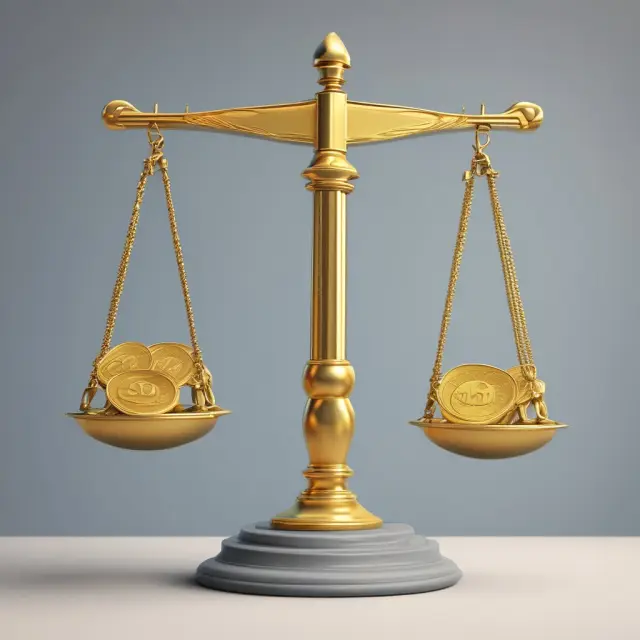 Golden scales balanced by coins and shares symbolizing cash and stock dividends