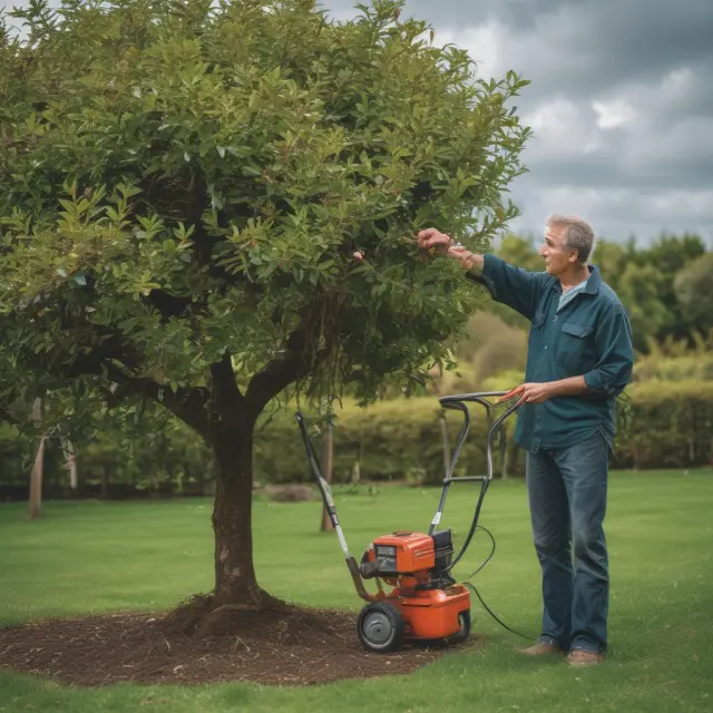 A gardener carefully tends to a flourishing dividend tree, with branches symbolizing stocks and ex-dividend dates