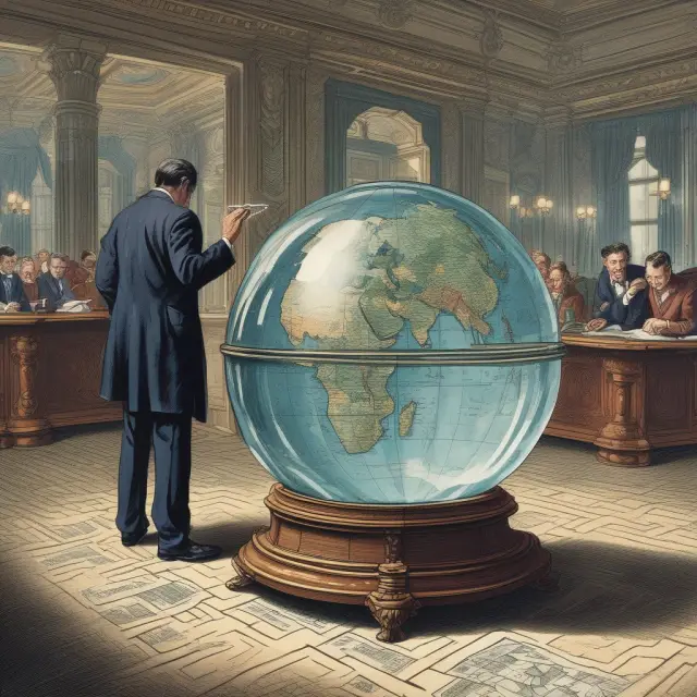 Analysts analyzing historical trends, consensus estimates, and potential merger synergies to estimate future earnings. Crystal ball symbolizes predictions.