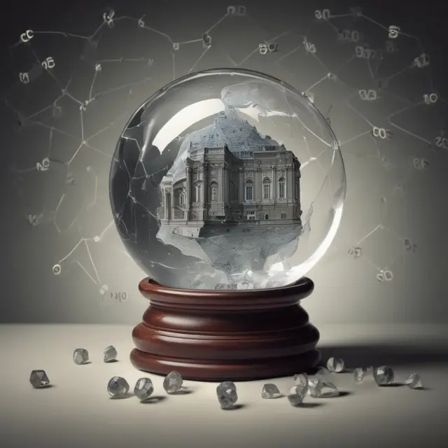 Crystal ball depicting inflation rate, unemployment figures, and GDP growth predicting ex-ante interest rates