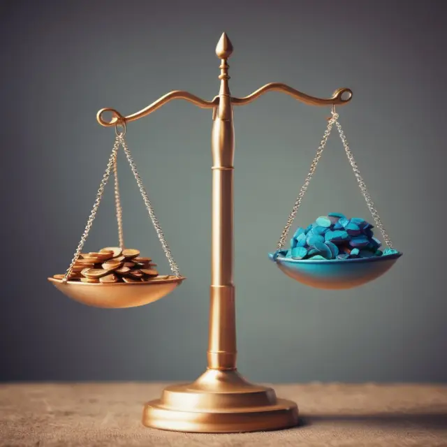 Visual representation of Ex-Ante Analysis, where two scales balance the benefits and drawbacks on a financial market graph