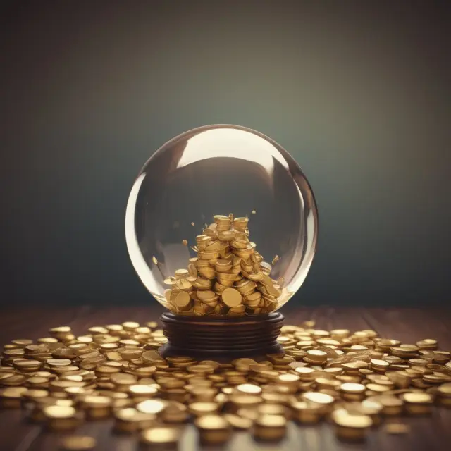 A crystal ball holds golden coins representing excess cash flows, surrounded by exceptions such as asset sales, operating expenses, CAPEX, and taxes