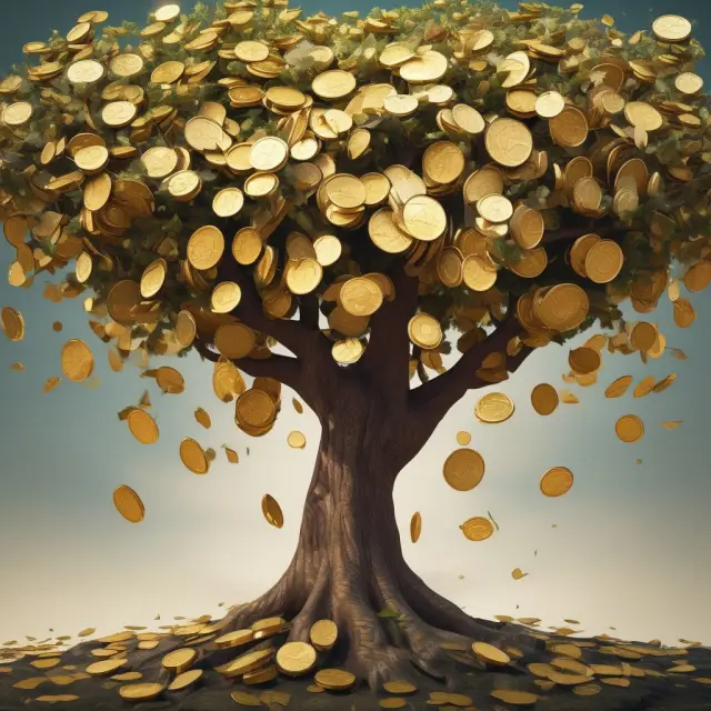 Golden coins spilling from an overflowing money tree, illustrating excess cash flows in a loan agreement context
