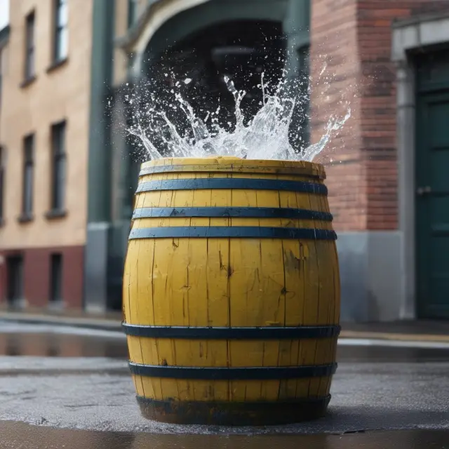 Reinsurer soaks up excess rainwater from a leaking barrel, representing the benefits of excess of loss reinsurance for ceding companies: financial stability, risk management, and flexibility.