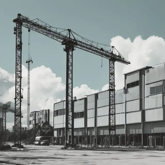 Factories with idle cranes symbolize excessive industrial capacity and underutilization