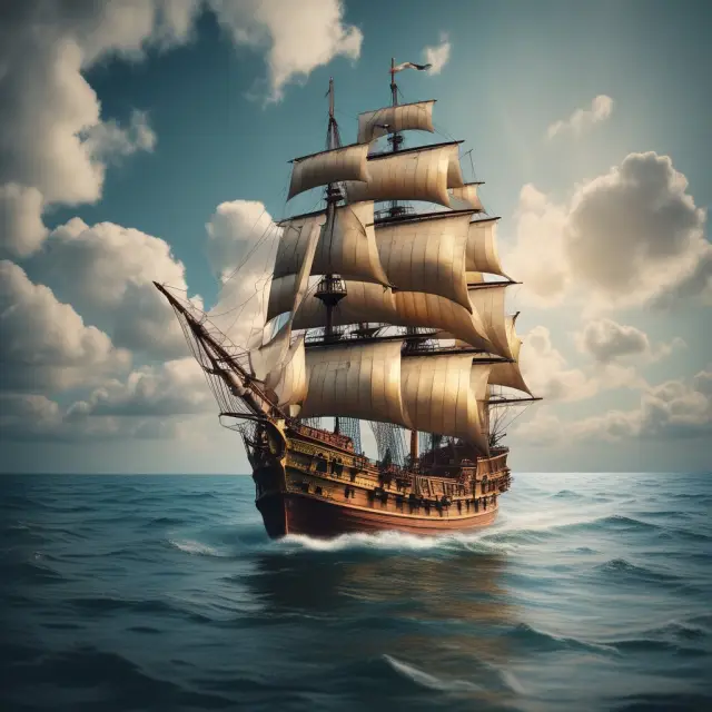 A ship with a treasure chest representing excess capacity navigates calm waters, emphasizing the strategic value of underutilized resources in competitive markets.