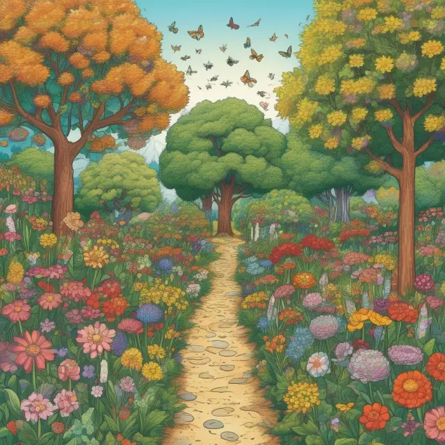 Futures blooming, options bees collecting nectar, and swap trees exchanging branches represent different types of exchange-traded derivatives: futures, options, and swaps.