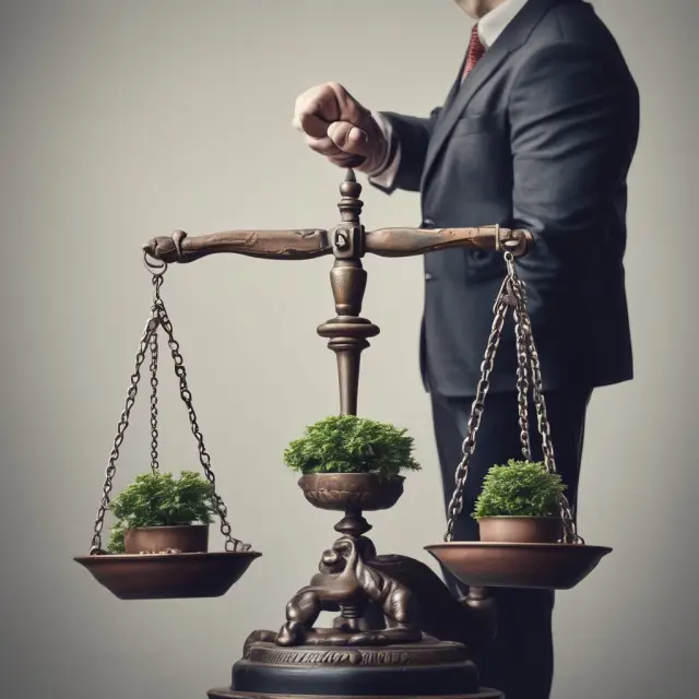 An investor holding a scale, balancing benefits like cost savings and flexibility against market risk in Exchange Traded Products.