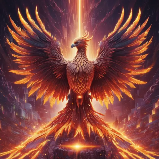 Digital phoenix soaring above algorithmic marketplaces, symbolizing stock exchange transformation through innovation.
