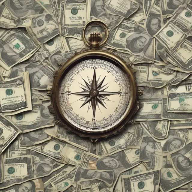 A compass floating on a body of water filled with various currency symbols, illustrating the challenges and complexities of managing modern exchange controls.