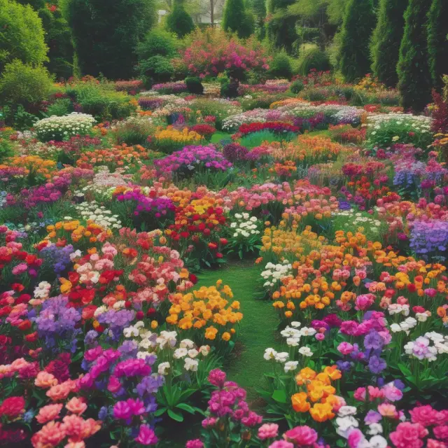 A lush garden with flowers representing futures contracts, swaps, and Exchange of Futures for Physical (EFPs) in harmony.