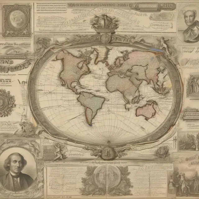 A traveler weighing buy and sell exchange rates, with a map in background and currency symbols on the scale