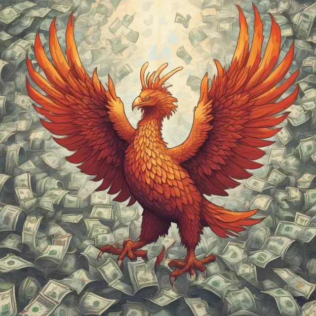 Phoenix rising above a table filled with currency symbols, signifying the significance and influence of exchange rate indices