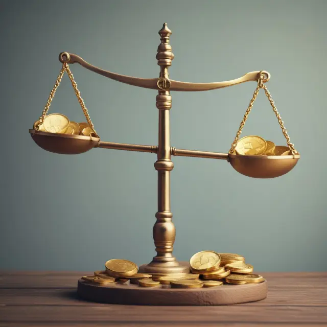 Two golden scales balance shares from both companies in a merger, illustrating how exchange ratios affect shareholder
