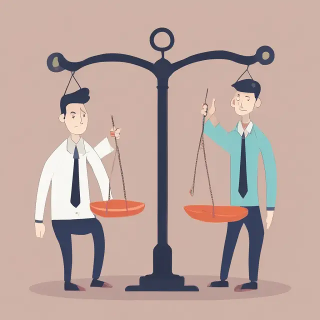 Investor balances exchange ratios on two scales: Target company and acquiring company shares. SEO: Exchange Ratios, M&A, Balancing Scales.
