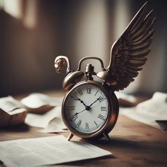 An image of a bird-like contract holding call and put options flying over an expiring clock, symbolizing the relationship between underlying asset, strike price, call/put, and expiration date.