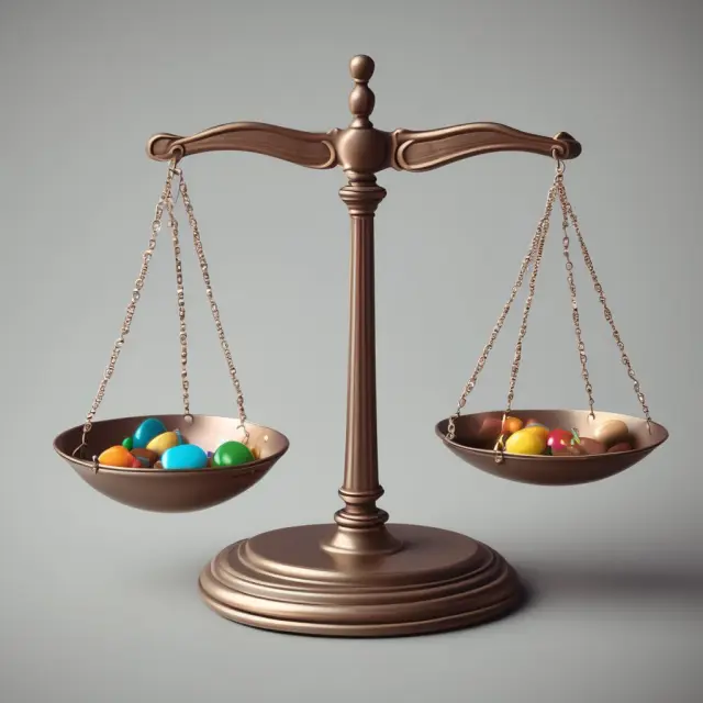A balance scale with call and put options