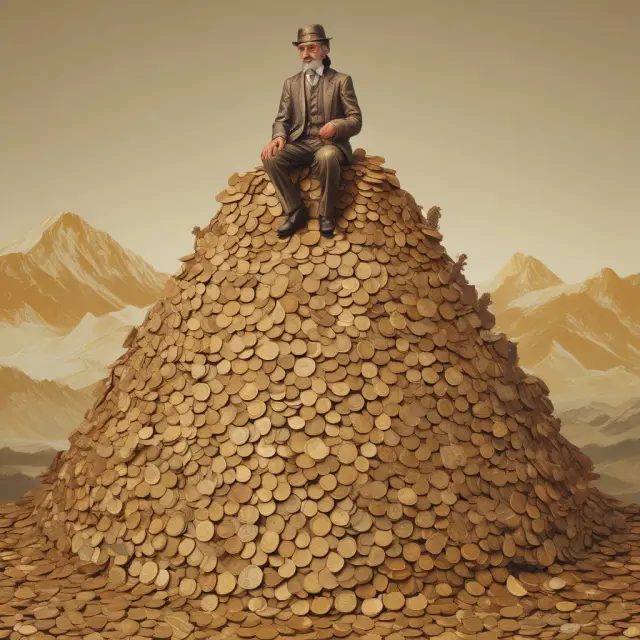 Excise Tax Collector on Mountain with Gold Coins and Goods. Illustration representing the collection and impact of excise taxes.