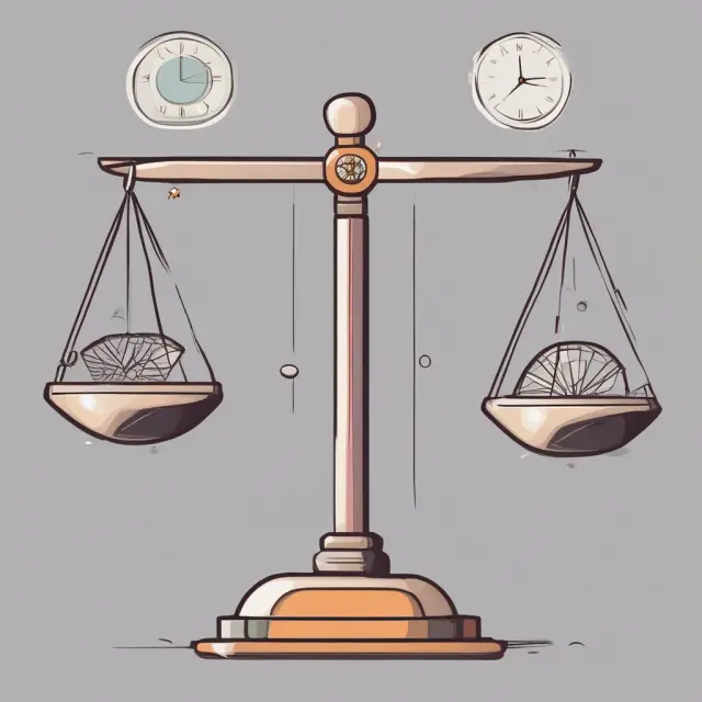 Balance scale comparing potential career advancement (growth) against time and financial investment (commitment) when considering an Executive MBA.