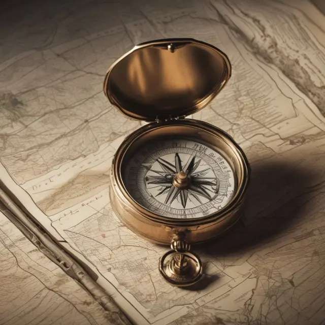An executor holding a compass, traversing through legal documents as maps, symbolizing gathering information and navigating the complex process of managing an estate