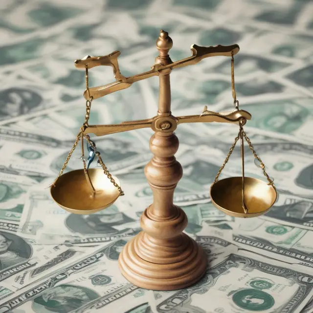 Executor weighing family relationships (symbolized by hearts) and financial assets on a balanced scale.