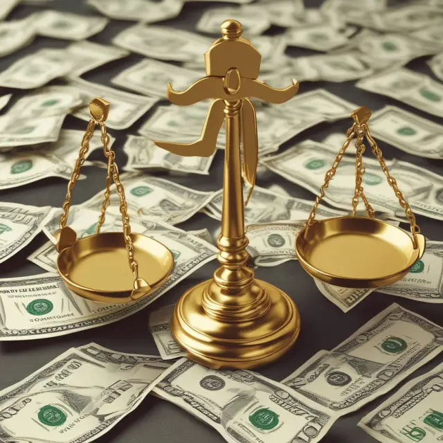 Image of scales balanced with golden coins representing minimum wages from federal and state governments; the balance shifts, symbolizing varying exemption statuses for employees.