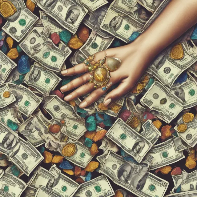 A golden hand presenting gems representing general obligation bonds (ruby), revenue bonds (emerald), private activity bonds (amethyst), and Build America Bonds (sapphire) on a velvet cushion