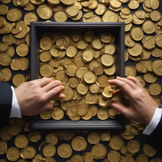 Two hands separating golden coins: one pile for tax-exempt charitable contributions to a vault, other for taxable income with deductions.