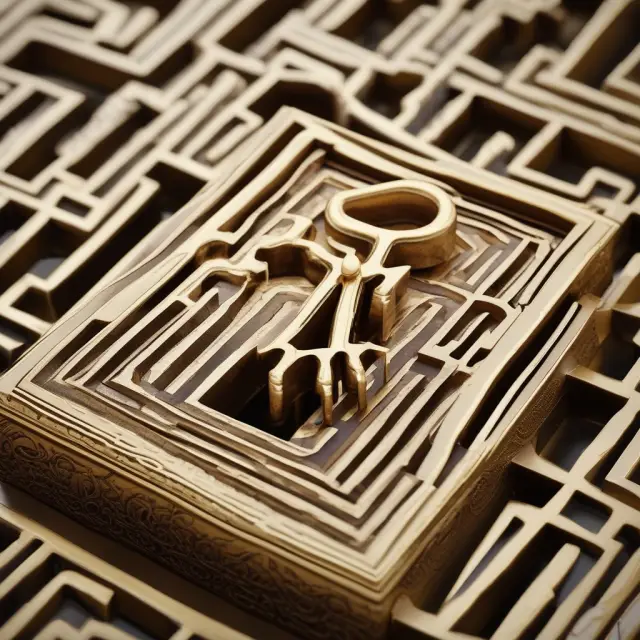Golden key in hand, opening a maze-like puzzle box representing the complexity and exclusivity of exempt transactions.