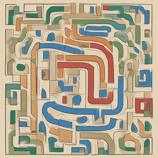 An options holder contemplating in a labyrinth, surrounded by considerations such as option type, market volatility, taxes, and broker assistance