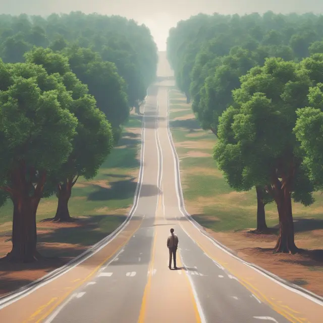 An entrepreneur at a crossroads considering three exit strategy options: an IPO, acquisition, or bankruptcy
