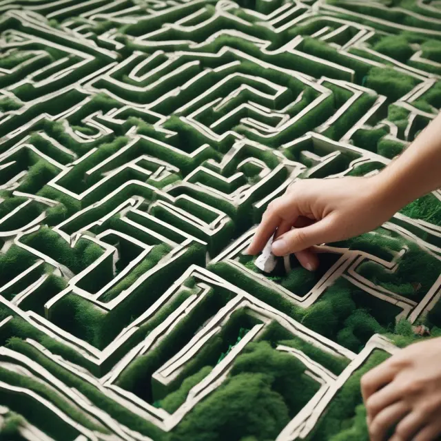 An artist painting different paths out of a garden maze, representing the various exit strategies for investors: 1% rule, percentage-based exit, time-based exit, and selling a stake in a business.