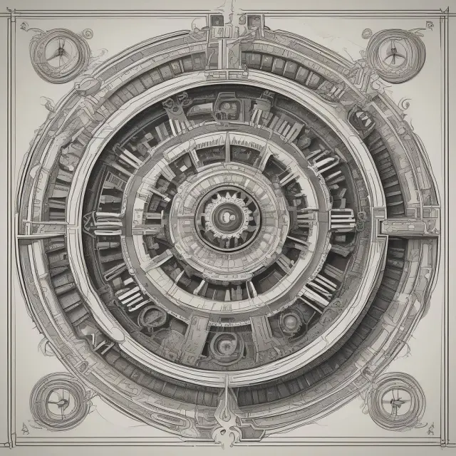 Two interconnected gears symbolizing technological progress and savings rates, driving a larger wheel representing economic growth