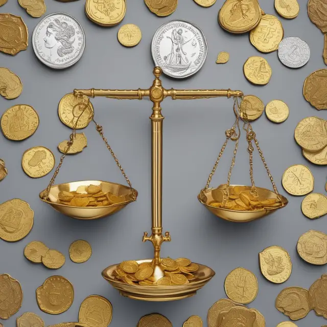 A scale balancing golden coins symbolizing revenues against silver coins representing expenses, reflecting the financial analysis of a business using the expanded accounting equation