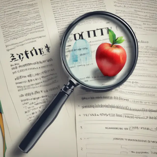 Magnifying glass unveiling an Apple balance sheet with the expanded accounting equation highlighting Contributed Capital, Beginning Retained Earnings, Net Income, and Dividends