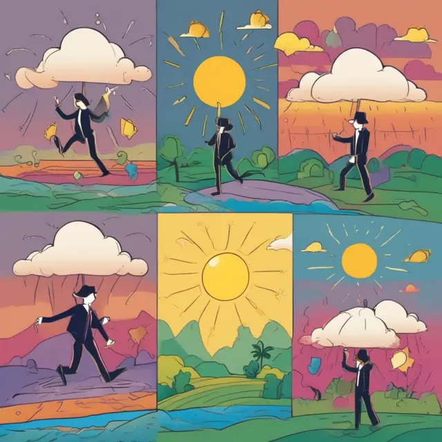 A dance of sun and rain representing the business cycle