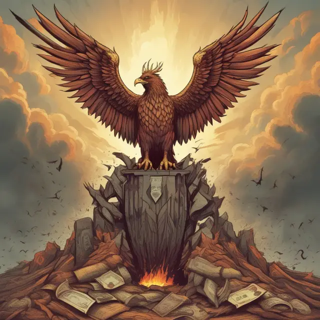 A mythical Phoenix rising from the ashes of recession, represented by capital expenditure and lowered interest rates