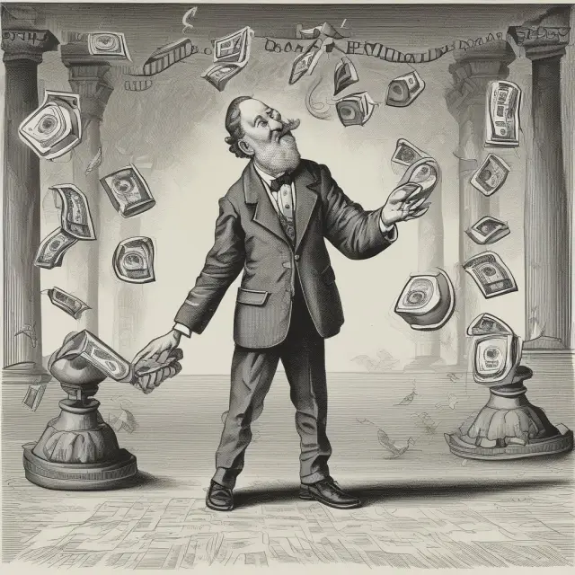A central banker skillfully juggling the economy, maintaining price stability with one hand and fostering growth with the other.