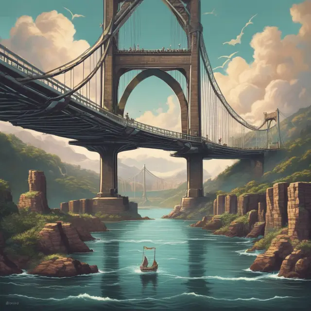 A sturdy bridge with two pillars labeled 