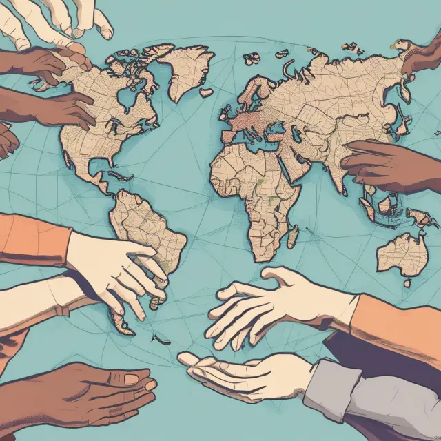Global cooperation for international expansionary policy: Interconnected hands encircle a world map