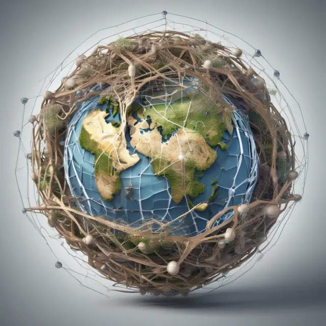 Image: A globe connected by roots representing expat assignments for business growth and networking