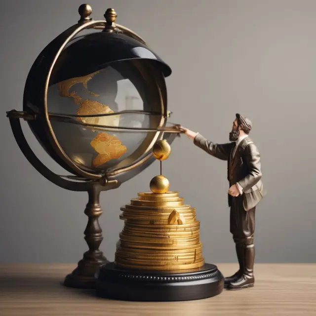 An explorer collects gold coins while traveling around the world, representing the financial advantages of being an expatriate