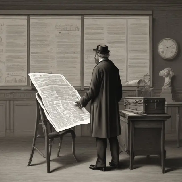 Time traveler adjusting historic policy claims with a tablet showing ELR calculations